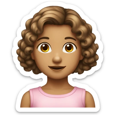 niña de 5 años con pelo castaño,  muy rizado y con un lazito  sticker