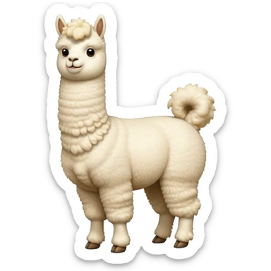 cinematic-[cream alpaca]-realistic-full-body-standing-emoji,-tail-flicking-lazily,-head-tilted-dramatically,-curly-[cream]-fur,-simplified-yet-realistic-focused-features,-highly-detailed,-glowing-with-an-almost-sarcastic-glow sticker