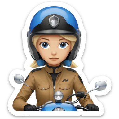 moça loira de olho azul de capacete em uma moto honda 150 preta  sticker