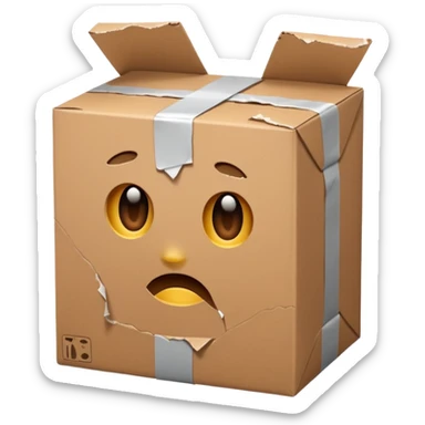 Generate a realistic emoji-style of a package being damaged sticker