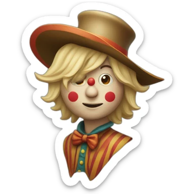 a clown wearing a elongated long hat and blond hair who’s name is hans sticker