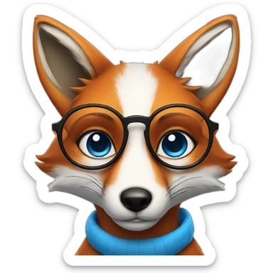Fox with blue eyes in glasses  sticker