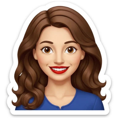 40 yr croatian woman, long wavy brown hair, big smile, side part, 
 sticker