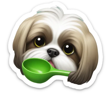 Shihtzu biting a green spoon sticker