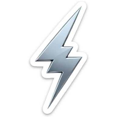 A lightning bolt emoji made of polished silver chrome, sharp yet rounded edges, glossy metallic surface, soft reflections, minimal futuristic design, iOS emoji style, centered, clean white background sticker