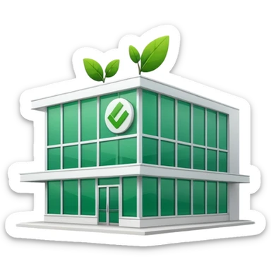 restaurant building with green checkmark sticker