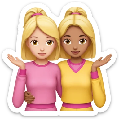 Two girl friends in pink and yellow are supporting each other sticker
