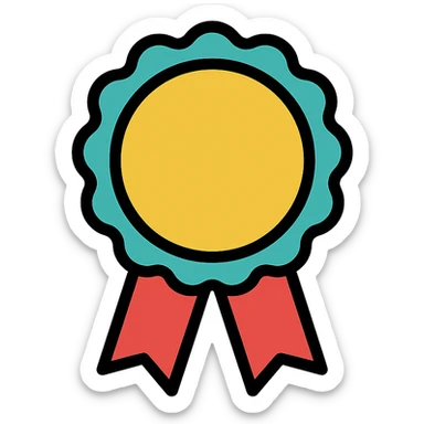 vector icon of a gold guarantee seal symbol with multicolor details, elegant and minimalist flat design, isolated on white, award badge style, 2D flat vector, trending icon look, soft shadows, no text, commercial use sticker