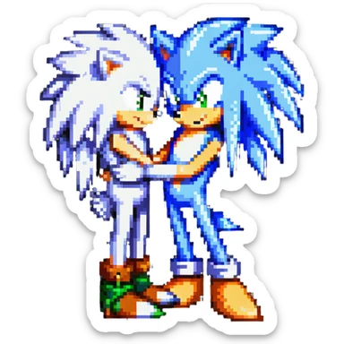 Sonic the Hedgehog and Silver the Hedgehog hugging each other sticker