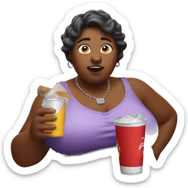 Fat woman spilling redbull drink  sticker
