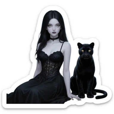 Gothic girl with black panther sticker