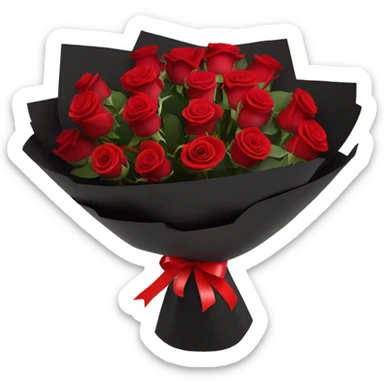 Beautiful bouquet of red roses in a black package with a red Ribbon  sticker