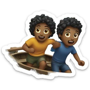 two friends escaping in boat in stormy ocean sticker