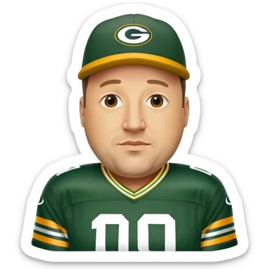 Kevin James as a Green Bay packers fan with a hat on wearing a #10 jersey sticker