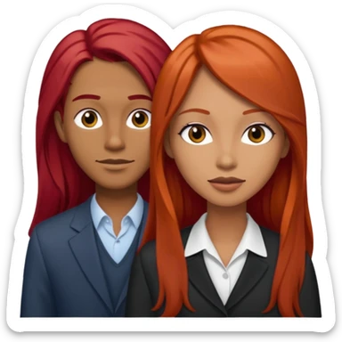 Mujer flaca con cabello largo color rojo color de piel media, hombre de color medio moreno con cabello color negro, flaco sticker