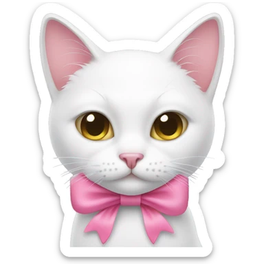 White cat with pink bow sticker