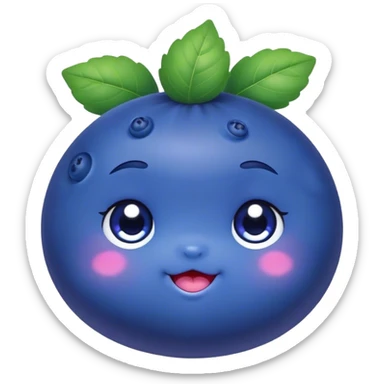 Cute Kawaii Blueberry, small and chubby, deep blue-purple with a tiny leafy crown, bright sparkling eyes, a soft round body, cute blushing cheeks, full of berry sweetness! sticker