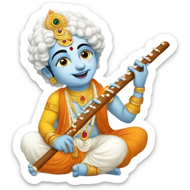 White face krishna with bansuri sticker