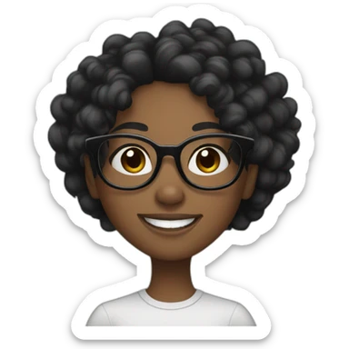 smiling black girl with long black curly hair and round glasses sticker