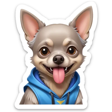 Grey old Chihuahua ￼ with tongue sticking out and a Fortnite shirt on sticker