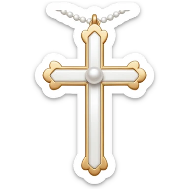 Elegant emoji icon of a white cross made of white beads, glossy surface, and white bead chain subtle shadows, pure white palette sticker