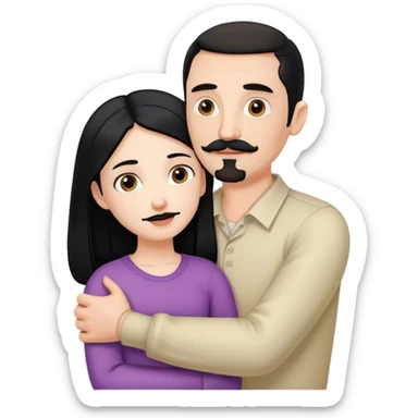 Couple, Tall pale man with brown mustache and goatee, hugging small pale woman long with black hair sticker