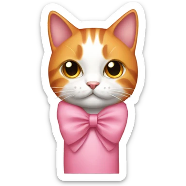 a cat orange and white, with a pink dress and bow  sticker