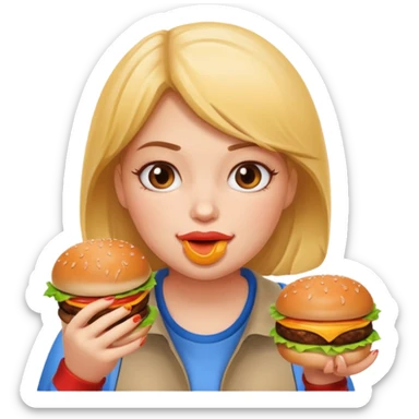 a heavy set girl eating a burger  sticker