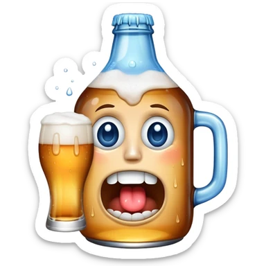A bottle of blue moon beer with a face crying sticker