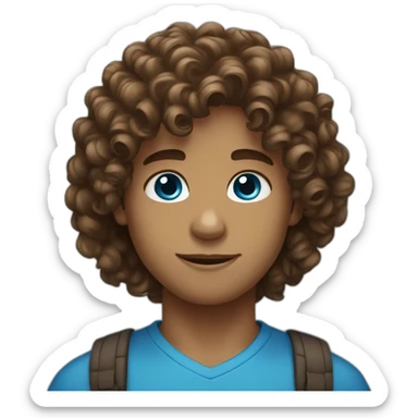 boy brown long loose curly hair and blue eyes sticker