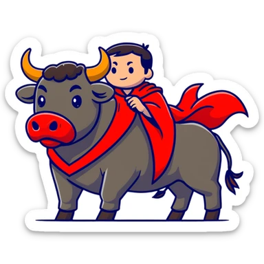 matador in traditional costume with red cape and bull sticker