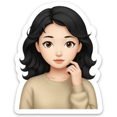 Beautiful girl,Black hair, wavy long hair,Black eyes,Chinese, beige sweater  sticker