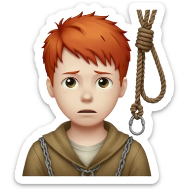red headed boy hanging by his neck from a noose sticker