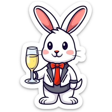 fancy rabbit in evening attire with champagne glass celebrating sticker