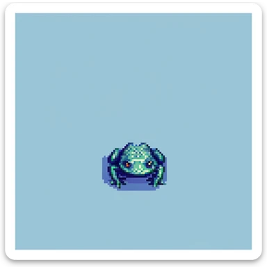 a sad frog pixel art blue background sticker