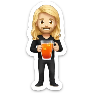 Guy with long blond hair and short beard wearing black shirt drinking aperol spritz sticker