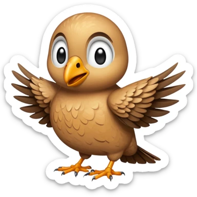 make an emoji of a bird wanting a hug, make the art colors human like and imperfect and the layout also imperfect a little human like sticker