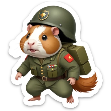 Angry guinea pig in army suit attacking Georgian person sticker