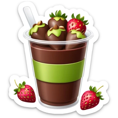 Chocolate covered strawberries with pistachio in a plastic cup sticker