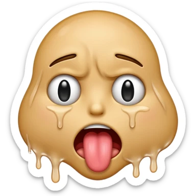 Generate a distressed and sweaty emoji with white tears dripping off of its tongue sticker