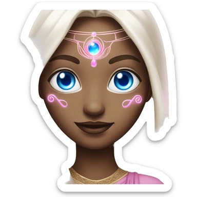 magical diva with thin pink andromedan skin long hair and blue eyes glowing third eye sticker
