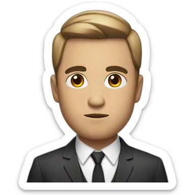 Serious gaze with very short hair and suit sticker