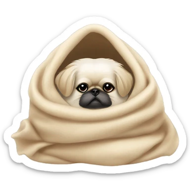 White Pekingese cozy in beige blanket sticker