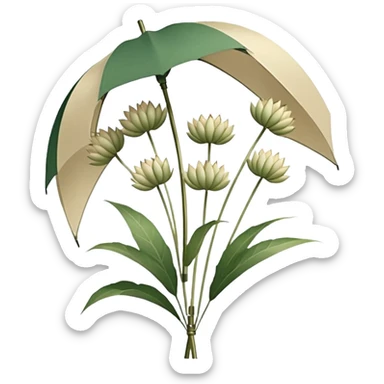 Delicate, umbrella-shaped seed heads on thin, radiating stems in soft beige and green tones. sticker