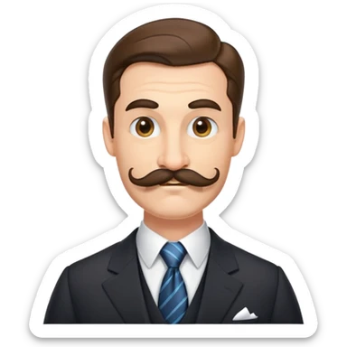 Finance bro with an obnoxiously large handlebar mustache, wearing a suit and tie, smirking confidently sticker