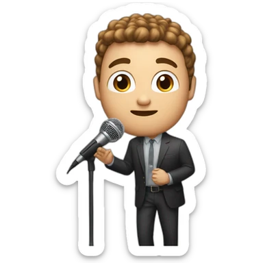 White Person men with brown hair and light skin on stage spotlight with microphone stand in front of him sticker