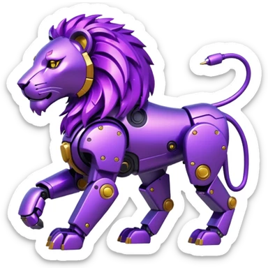 glitter mech lion purple cyberpunk sticker