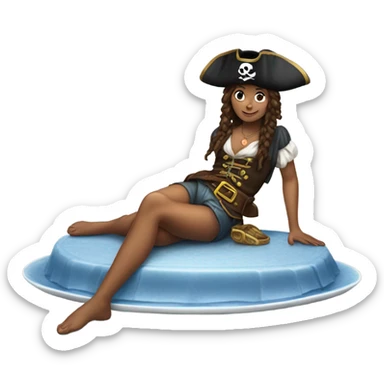 Pirate girl lying on top of platter sticker