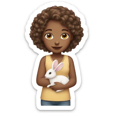 curly-brown hair girl with a bunny sticker