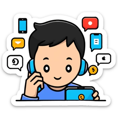 social media addiction with person staring at phone surrounded by notification symbols sticker